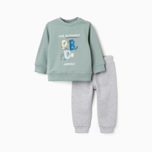 Conjunto de chándal con letras estampadas para bebé niño, verde/gris