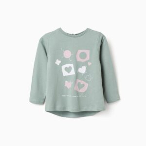 Camiseta Bebé De Manga Larga Con Corazones Verde