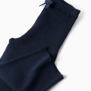 Pantalón bebe niña punto acanalado azul marino oscuro cintura elastica lazos decorativos tejido suave elastico