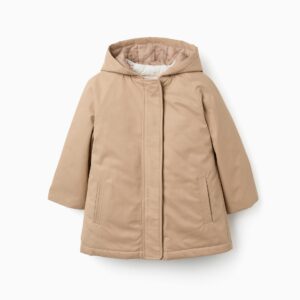 Abrigo niña 3 en 1 beige acolchada chaleco floral capucha puños elásticos cremallera automáticos bolsillos frontales poliéster reciclado Zippy