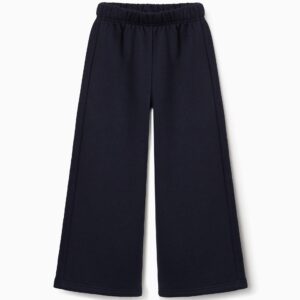 Pantalón niña felpa azul marino pierna ancha forro perchado cintura elástica mezcla algodón