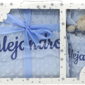 Set manta dou dou bebe osito minky borreguito azul cielo puntos relieve 80x110 cm gorrito dormir nudos
