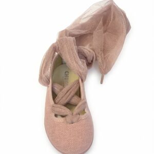 Merceditas nina Chuches lino rosa empolvado cintas gasa bailarina suela antideslizante aroma chuches tallas 19-30