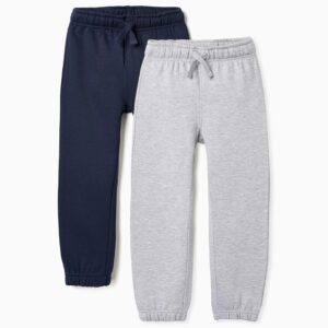 Pack 2 pantalones chándal niño algodón perchado azul marino gris cintura elástica cordón ajuste bajos elásticos Oeko-Tex