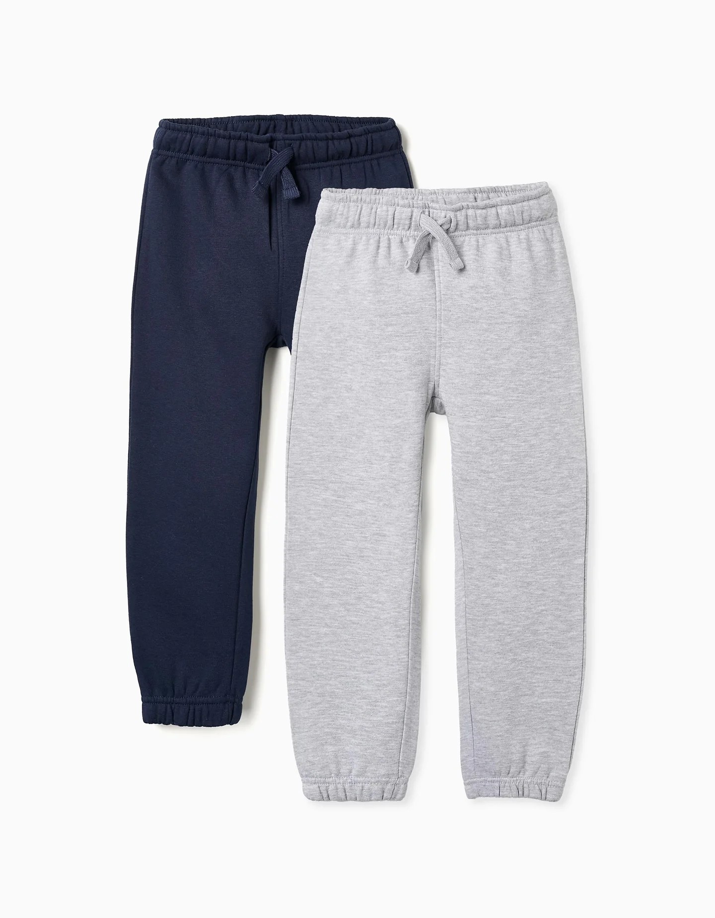 Pack 2 pantalones chándal niño algodón perchado azul marino gris cintura elástica cordón ajuste bajos elásticos Oeko-Tex