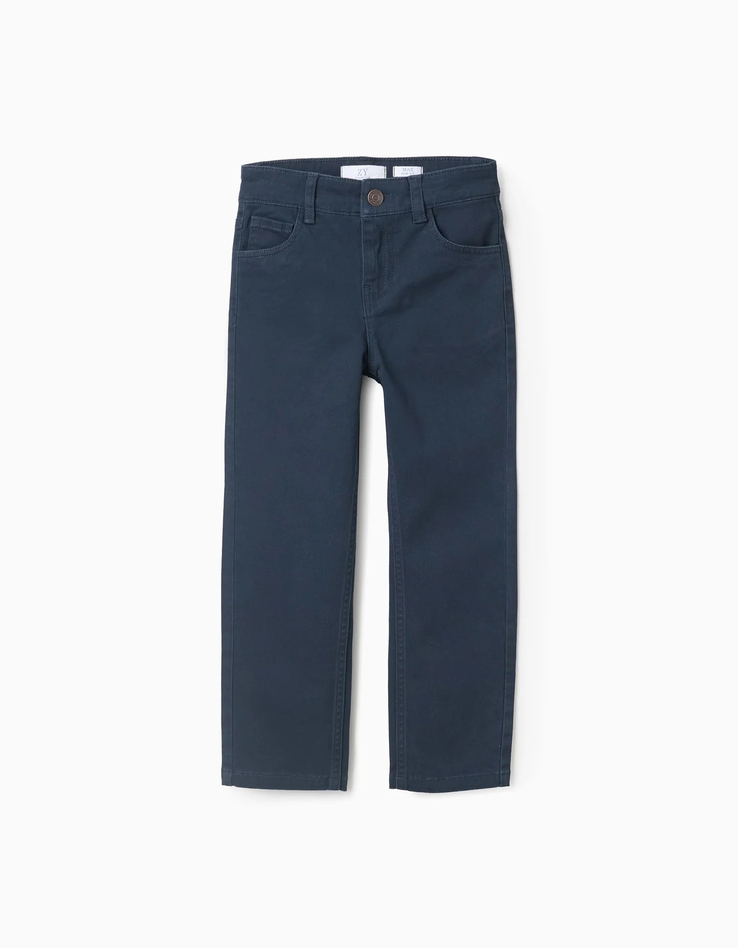 Pantalón niño sarga algodón azul oscuro Slim Fit cintura ajustable cuatro bolsillos Big Me