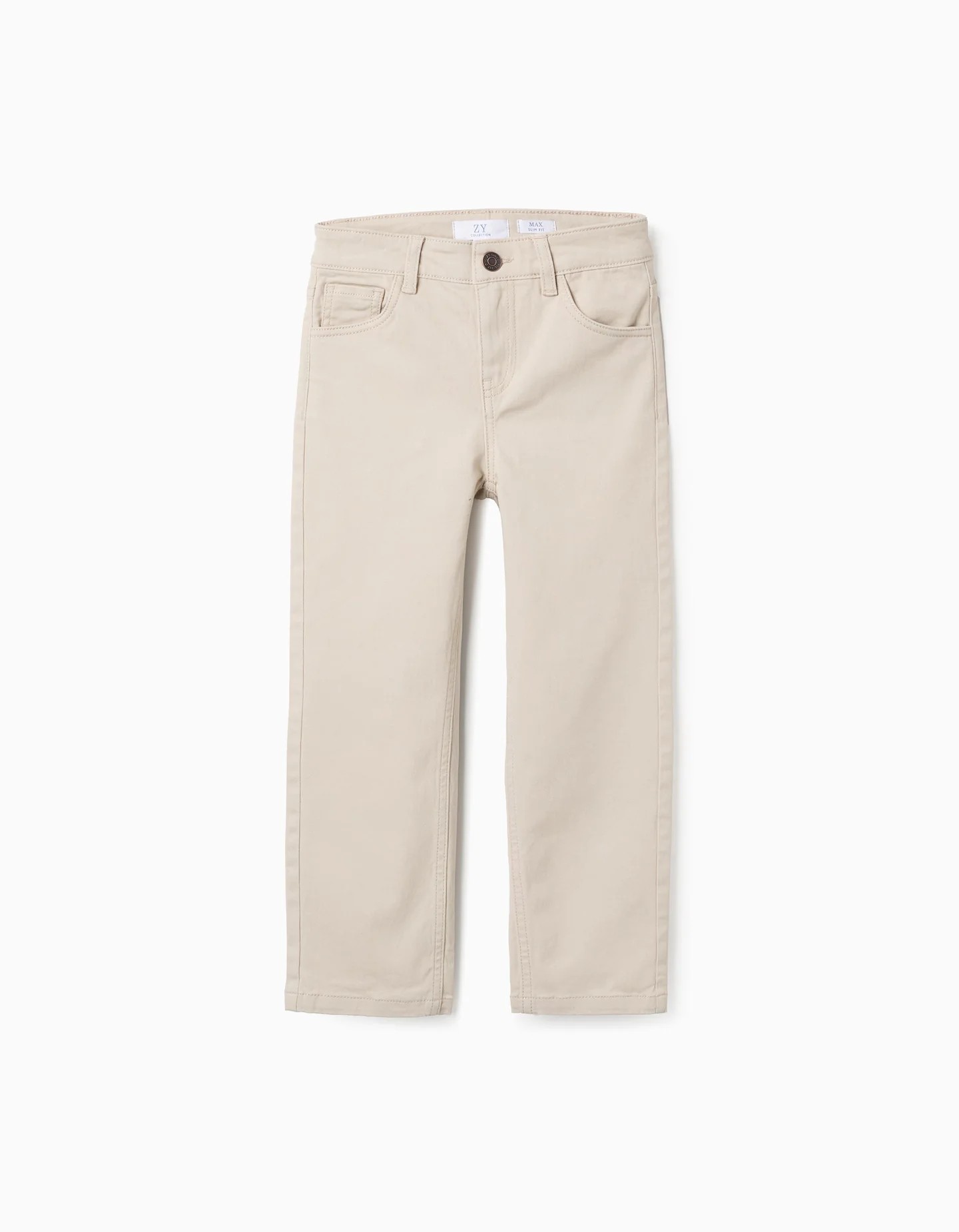 Pantalón niño sarga algodón beige Slim Fit cintura ajustable cuatro bolsillos Big Me
