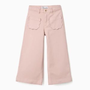 Pantalón niña pierna ancha rosa claro sarga bolsillos festoneados cintura ajustable Big Me ZY Girl Jessie Wide Leg