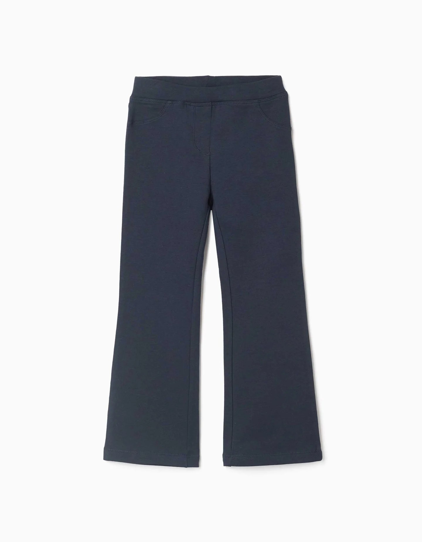 Leggings niña campana azul marino forro perchado algodón suave cintura elástica ajustable bolsillos traseros
