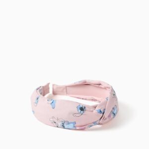 Diadema niña tela ancha rosa claro estampado Stitch Angel Disney nudo decorativo parte trasera elástica