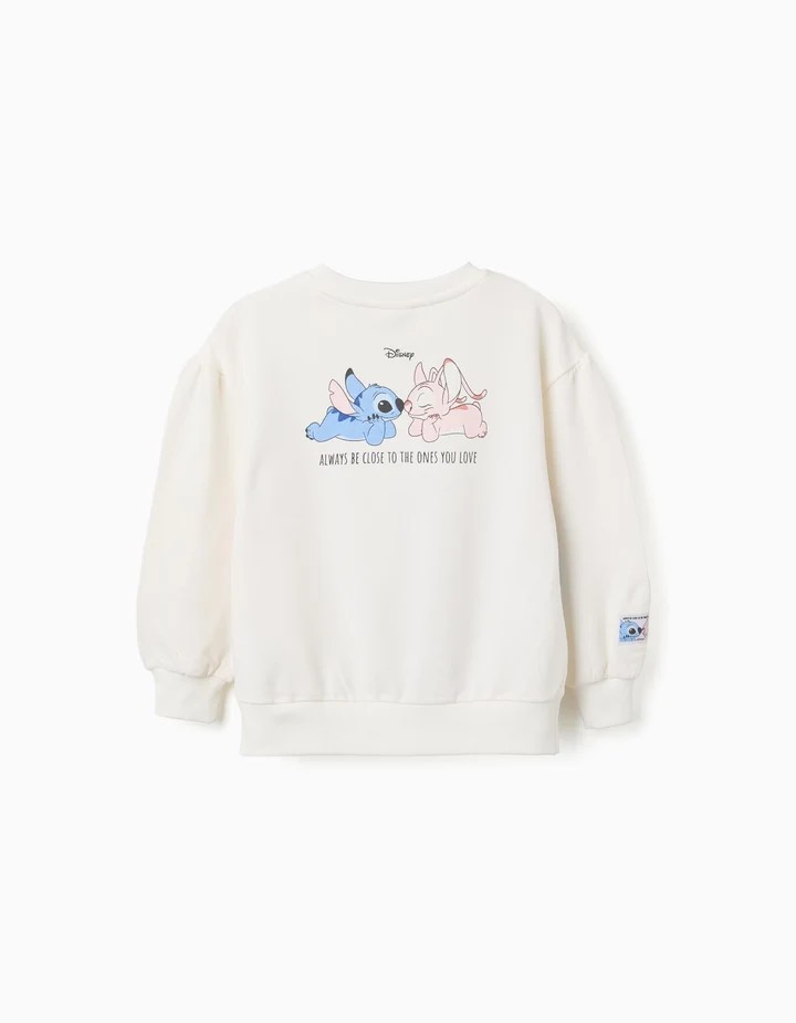 Sudadera niña blanca roto crudo 100% algodón forro perchado estampados Stitch Angel Disney texto ALWAYS BE CLOSE TO THE ONES YOU LOVE hombros caídos mangas abullonadas extremos acanalados zippy Sudadera niña blanca roto crudo 100% algodón forro perchado estampados Stitch Angel Disney texto ALWAYS BE CLOSE TO THE ONES YOU LOVE hombros caídos mangas abullonadas extremos acanalados zippy