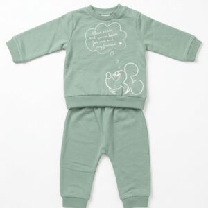 Conjunto chándal bebé niño Calamaro Mickey Mouse verde menta agua sudadera estampado blanco contorno Mickey burbuja pensamiento I love a cozy and warm house for me and my friends automáticos hombro pantalón cintura elástica bajos acanalados