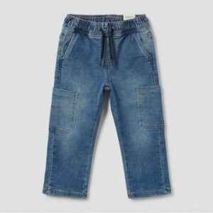 Vaqueros niño denim azul elástico bolsillos cargo cintura cordón ajustable ZY
