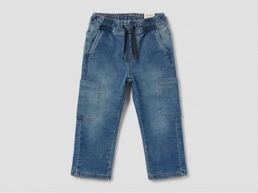 Vaqueros niño denim azul elástico bolsillos cargo cintura cordón ajustable ZY