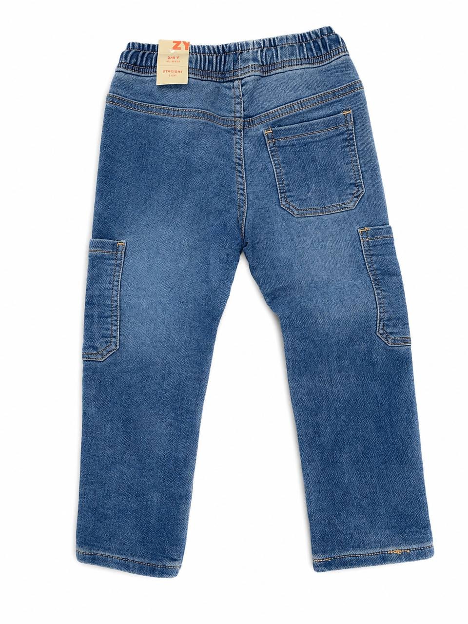 Vaqueros niño denim azul elástico bolsillos cargo cintura cordón ajustable ZY