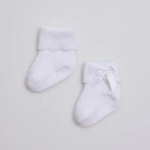 Calcetines canalé con lazo recién nacido blanco