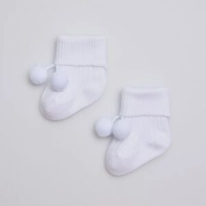 Calcetines canalé con borlas recién nacido blanco