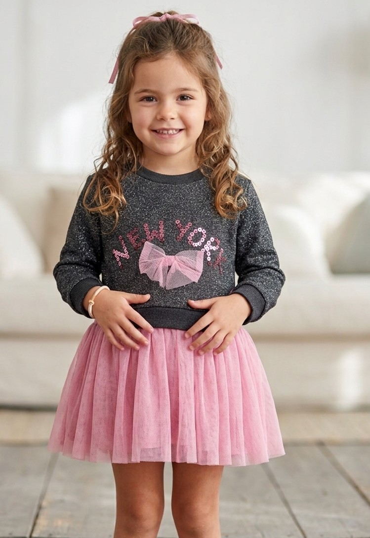 Vestido Niña Sudadera Brillante y Falda de Tul "New York"