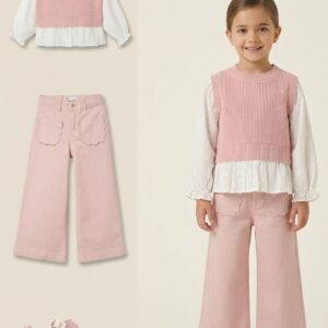 Jersey combinado para niña blanco y rosa claro