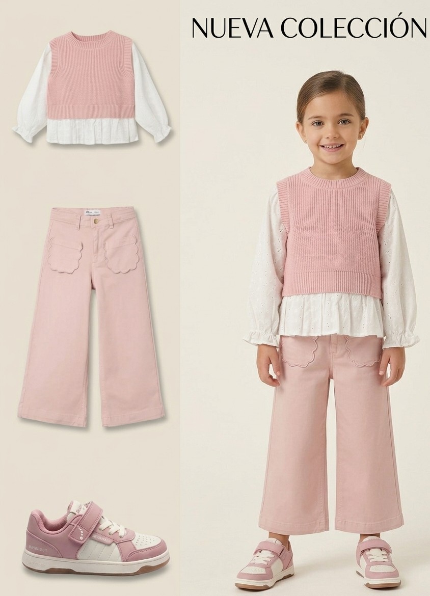 Jersey combinado para niña blanco y rosa claro