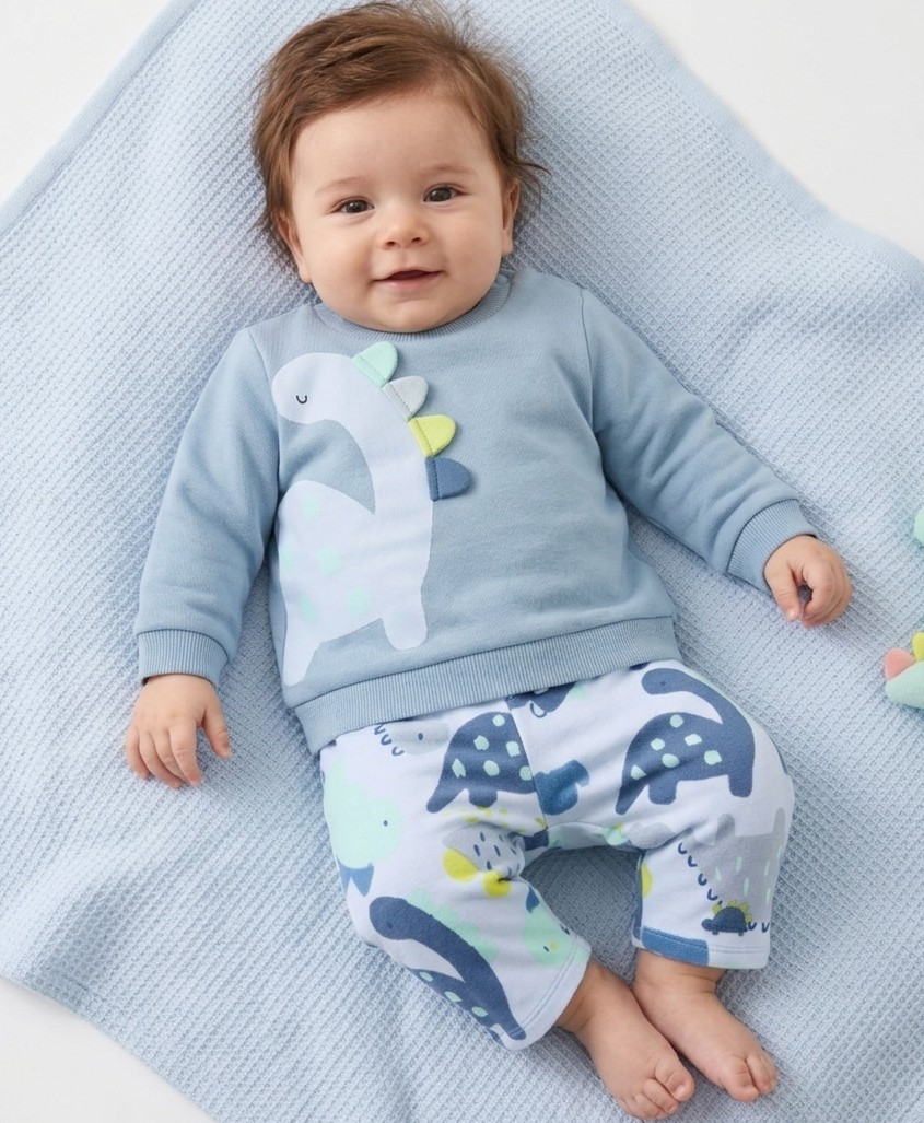 Conjunto Bebé Niño Sudadera Dinosaurio y Pantalón Estampado