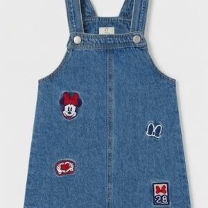Pichi bebé niña denim azul claro parches Minnie Mouse tirantes ajustables botones laterales ZY Baby