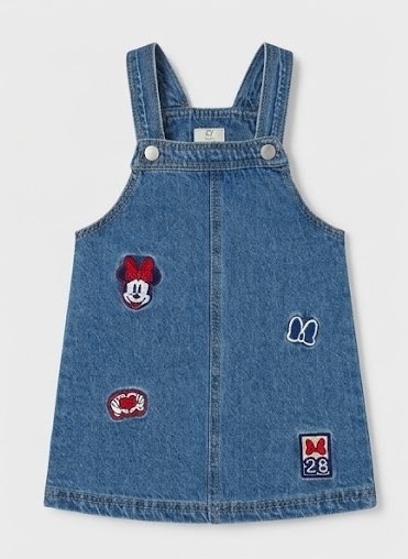 Pichi bebé niña denim azul claro parches Minnie Mouse tirantes ajustables botones laterales ZY Baby