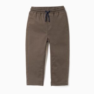 Pantalón bebe niño sarga algodón verde militar cintura elástica cordón decorativo contraste blanco azul corte recto bajos doblados sin doblar sistema Big Me