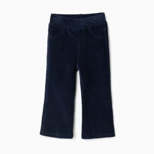 : Pantalón niña pana azul marino cintura elástica pierna ancha bolsillos delanteros tipo vaquero bolsillos parche traseros cintura ajustable interna elástico botón