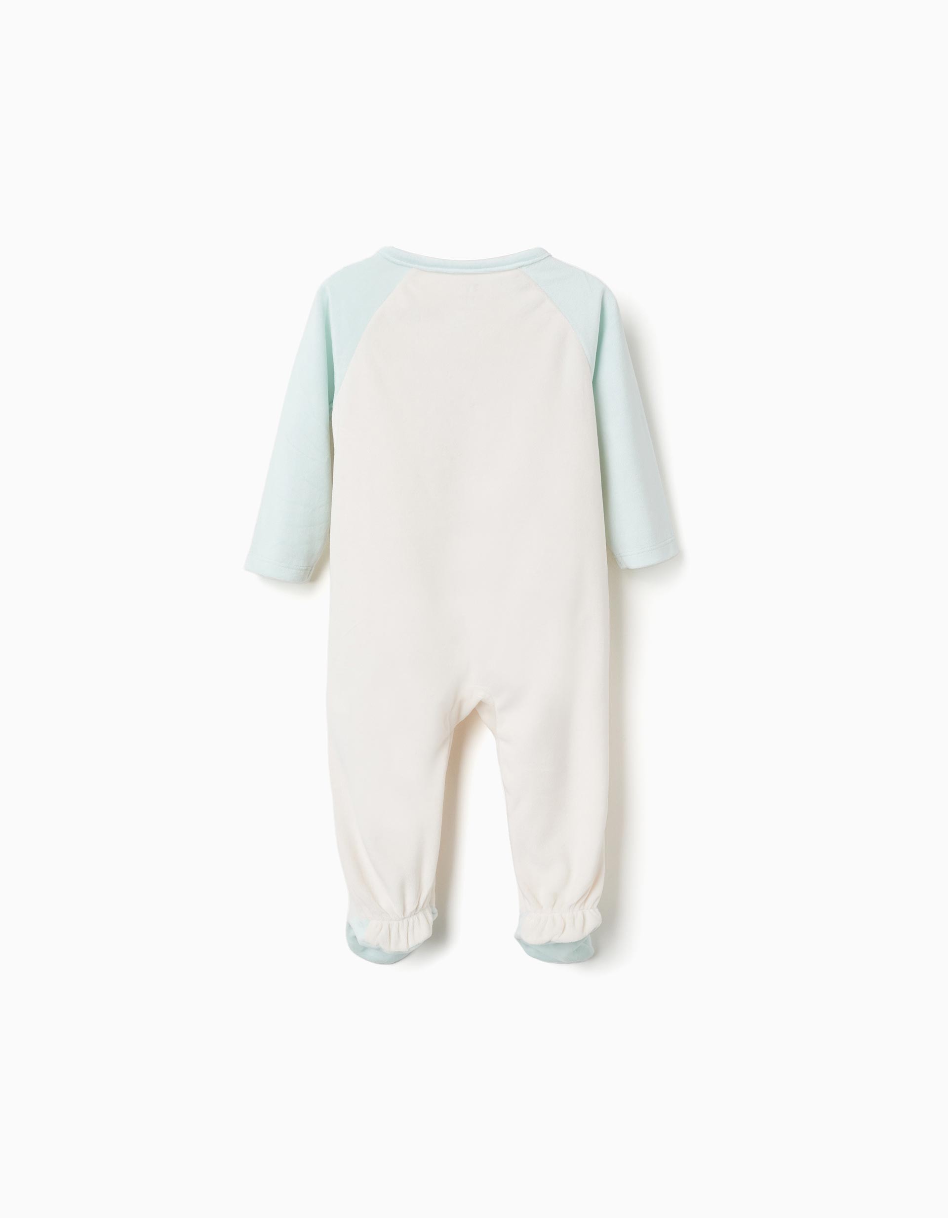 Pelele bebé Zippy unicornio blanco roto crema azul menta verde agua mangas raglán pies cubiertos cuello redondo cremallera lateral
