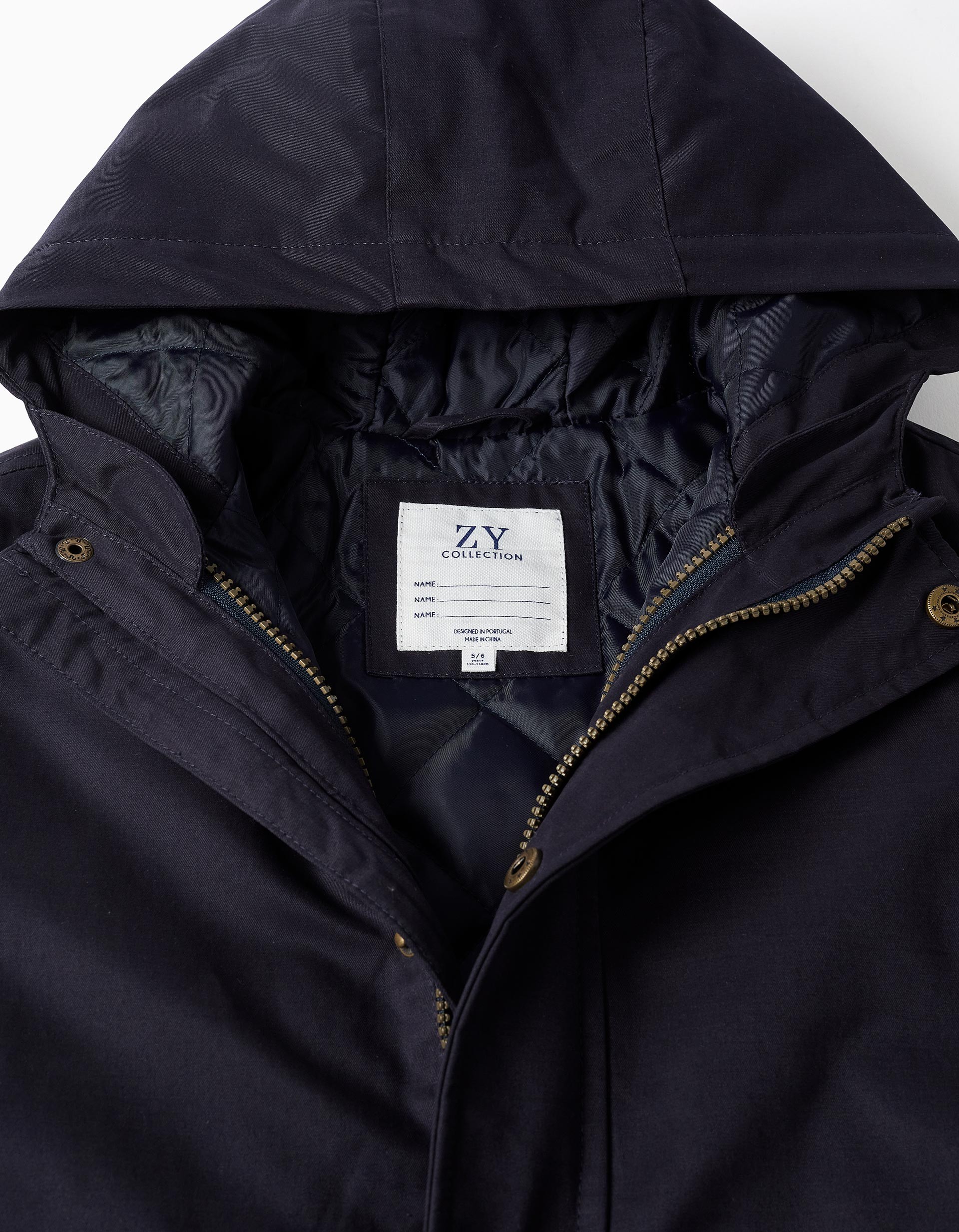 Parka niño 3 en 1 ZY Collection azul marino chaleco desmontable verde oscuro capucha cremallera botones bolsillos laterales puños acanalados