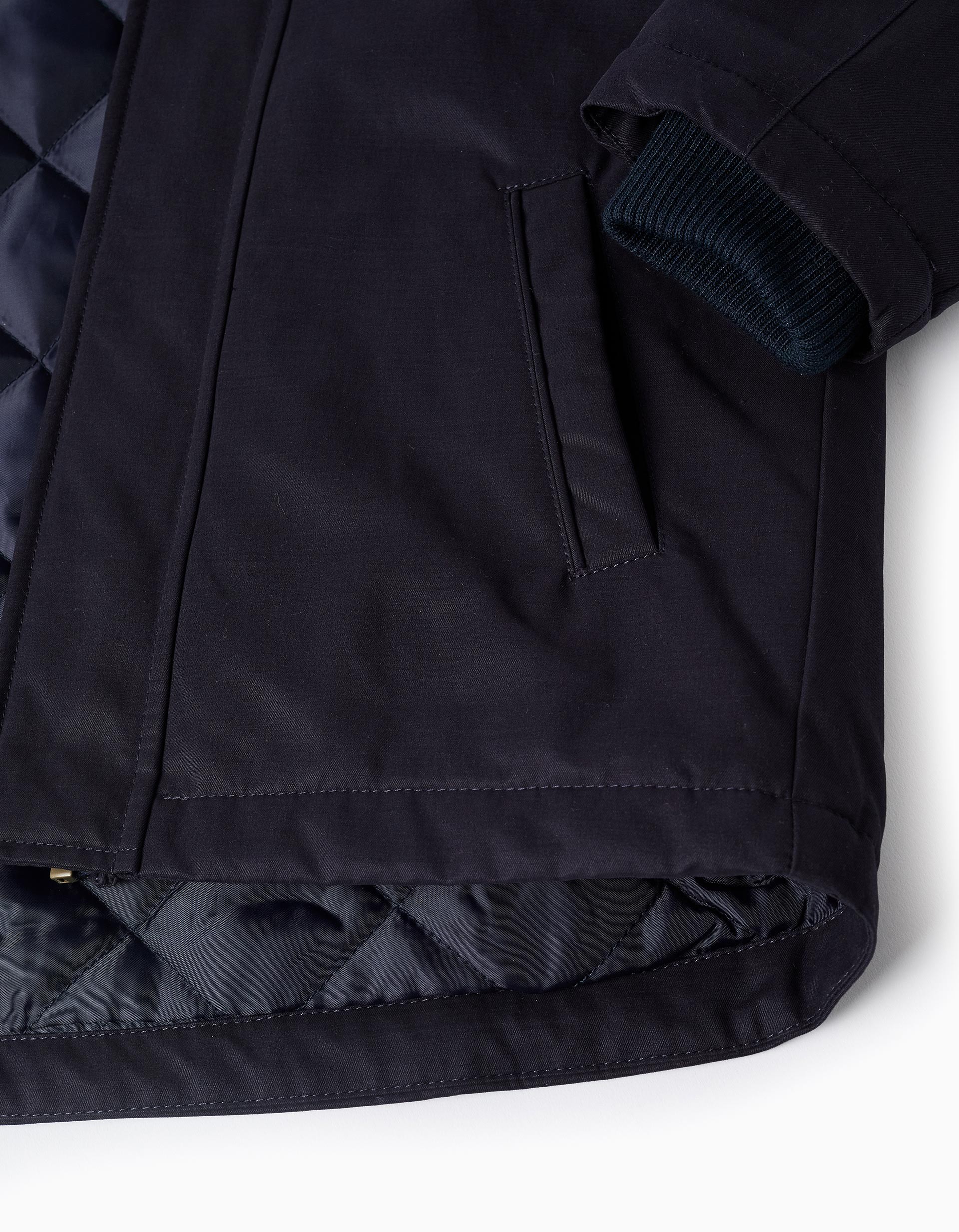 Parka niño 3 en 1 ZY Collection azul marino chaleco desmontable verde oscuro capucha cremallera botones bolsillos laterales puños acanalados