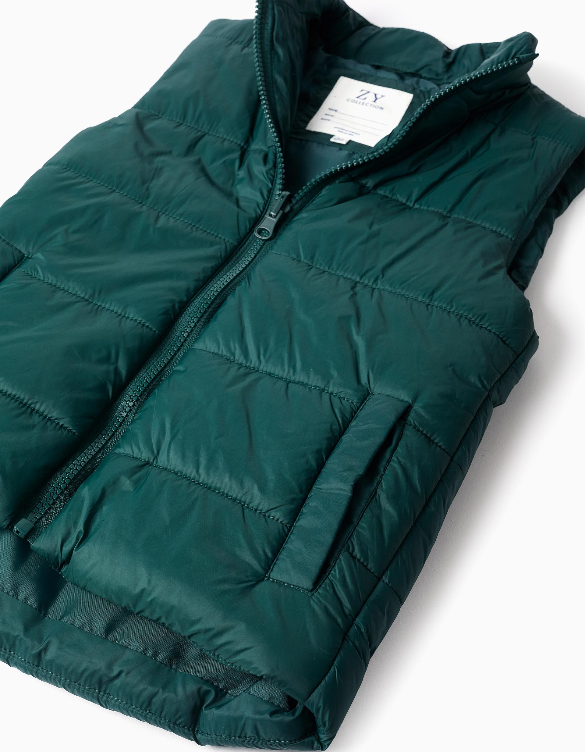 Parka niño 3 en 1 ZY Collection azul marino chaleco desmontable verde oscuro capucha cremallera botones bolsillos laterales puños acanalados
