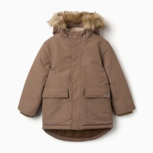 Abrigo niño ZY Collection camel marrón claro acolchado capucha forro borreguito pelo sintético desmontable cremallera botones bolsillos puños acanalados
