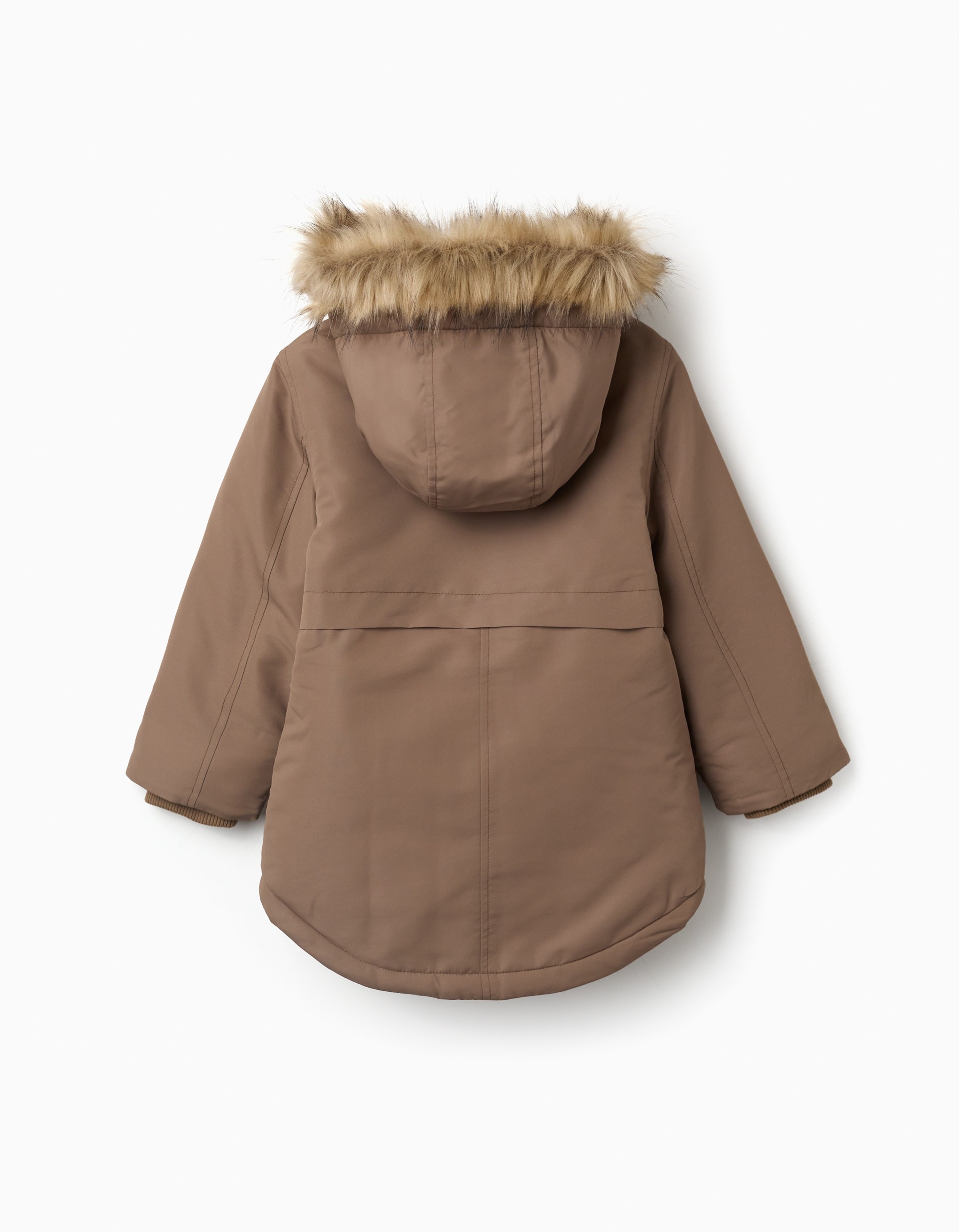 Abrigo niño ZY Collection camel marrón claro acolchado capucha forro borreguito pelo sintético desmontable cremallera botones bolsillos puños acanalados