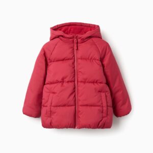 Abrigo niño Zippy rojo acolchado capucha forro polar cremallera bolsillos laterales puños elásticos bajo elástico