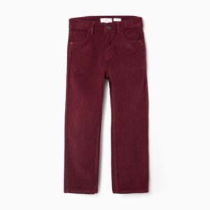 Pantalón niño Zippy pana burdeos vino corte recto straight fit cintura ajustable elástico botones internos cremallera botón metálico bolsillos delanteros bolsillos parche traseros