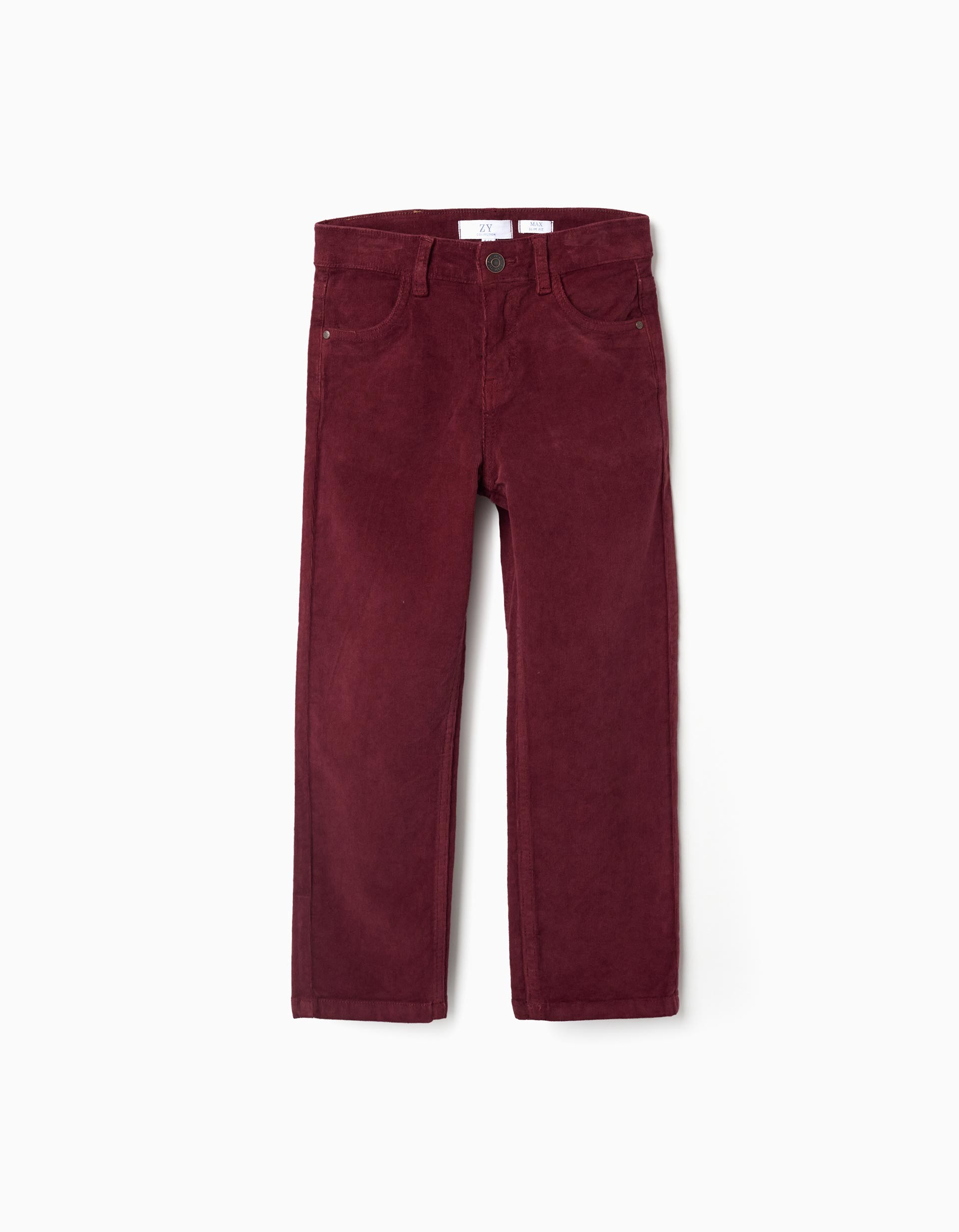 Pantalón niño Zippy pana burdeos vino corte recto straight fit cintura ajustable elástico botones internos cremallera botón metálico bolsillos delanteros bolsillos parche traseros