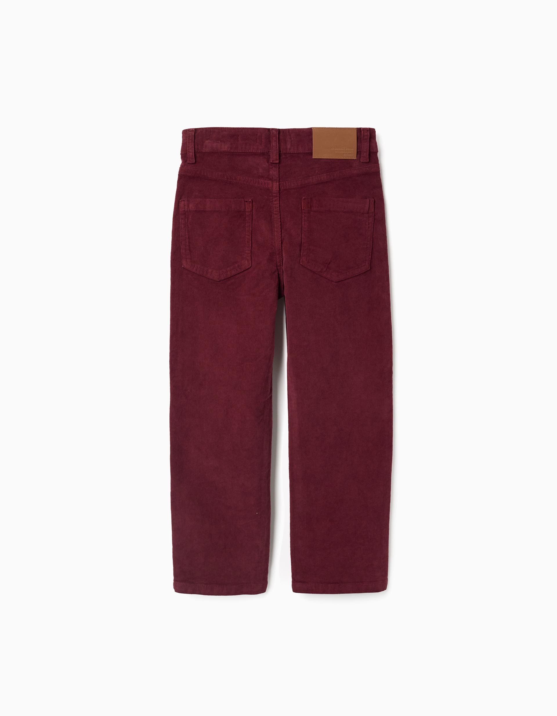 Pantalón niño Zippy pana burdeos vino corte recto straight fit cintura ajustable elástico botones internos cremallera botón metálico bolsillos delanteros bolsillos parche traseros