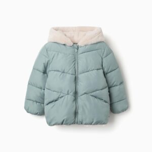 Abirgo niña acolchado verde menta capucha forro borreguito crema beige cierre cremallera mangas largas marca Zippy