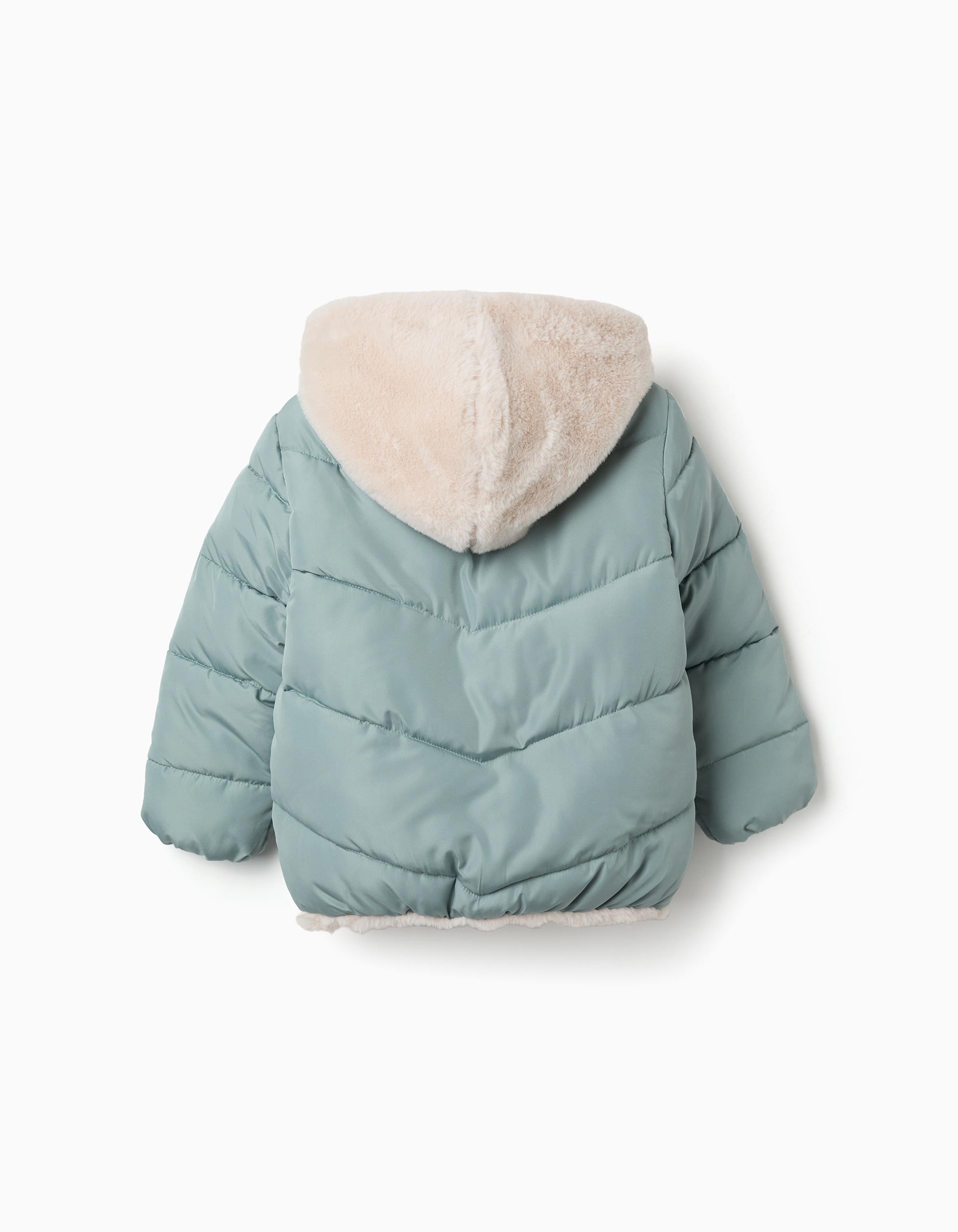 Abirgo niña acolchado verde menta capucha forro borreguito crema beige cierre cremallera mangas largas marca Zippy