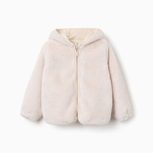 Abrigo niña zippy borreguito peluche camel claro beige capucha cremallera frontal mangas largas bajo elástico forro interior liso