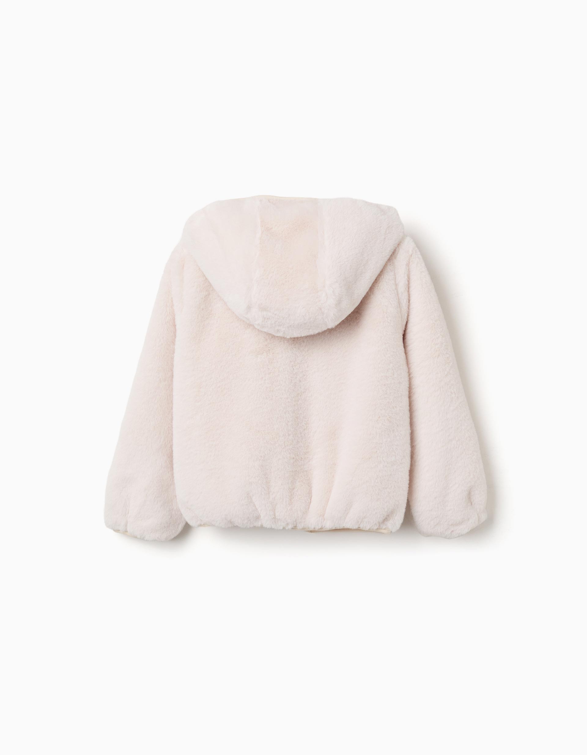 Abrigo niña zippy borreguito peluche camel claro beige capucha cremallera frontal mangas largas bajo elástico forro interior liso