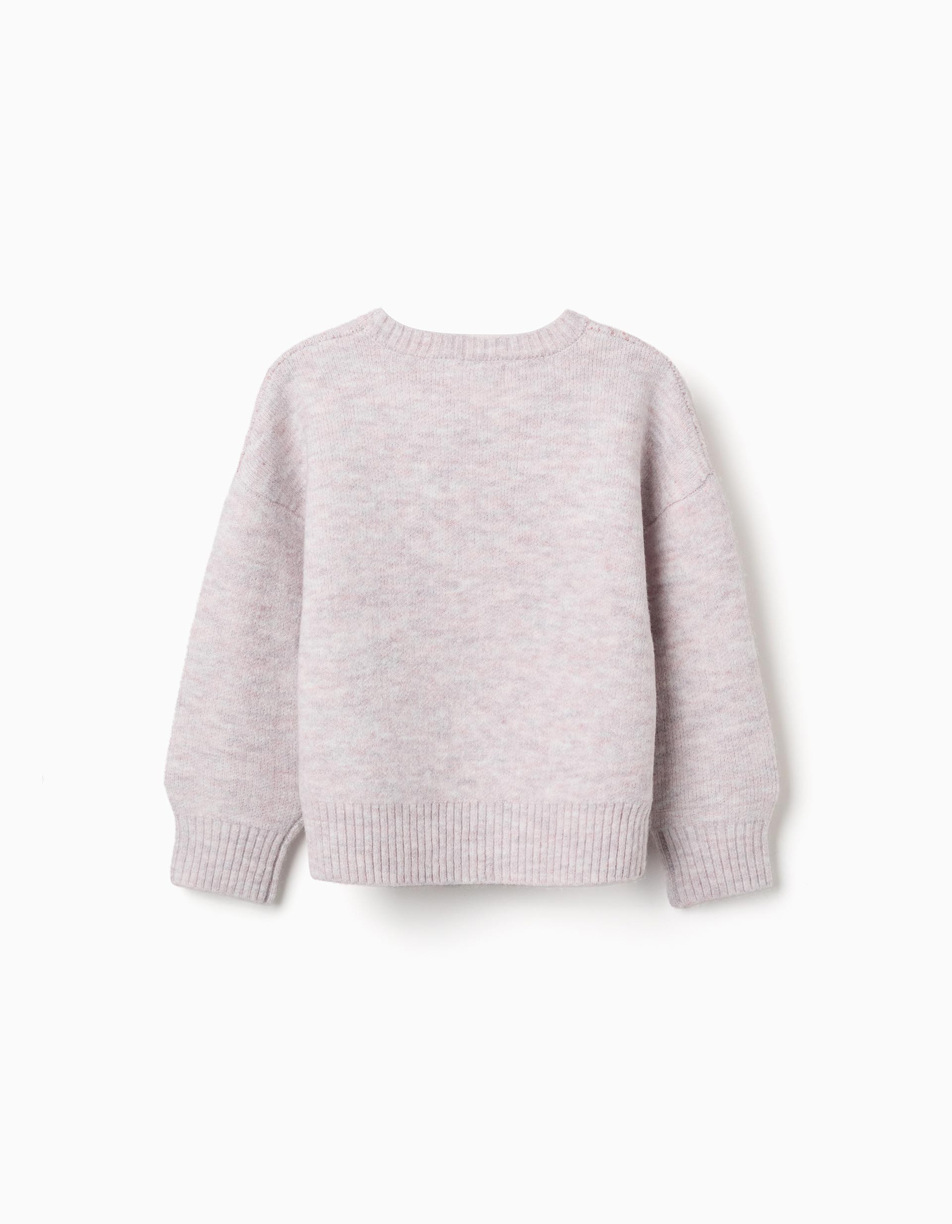 Jersey niña Zippy punto lila claro malva estampado lazos puntos brillantes rosa cuello redondo acanalado mangas largas puños acanalados bajo acanalado