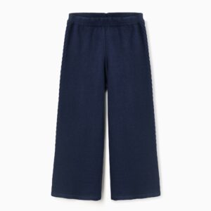 Pantalón niña punto azul marino corte culotte pierna ancha cintura elástica ajustable botones internos detalle punto trenzado laterales zippy