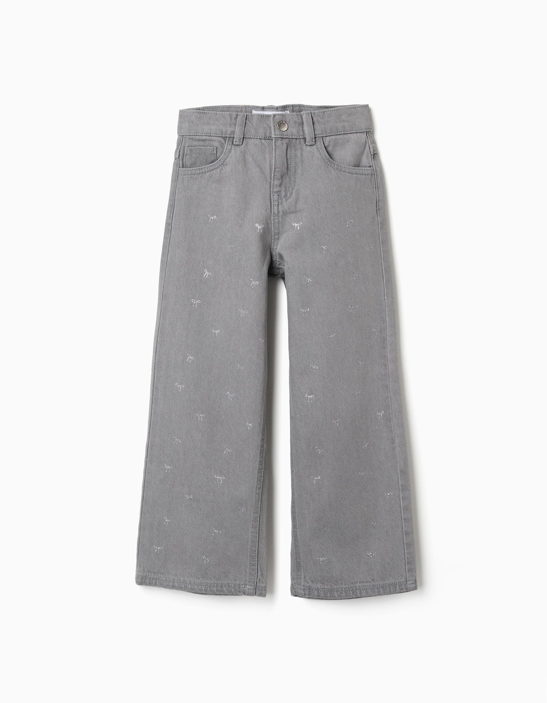 Vaqueros Niña Pierna Ancha Gris Con Lazos