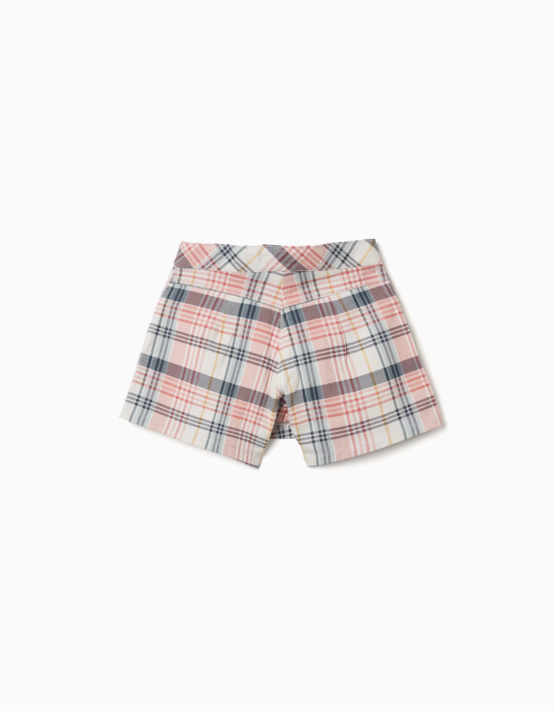 Falda pantalón niña skort cuadros pastel rosa azul marino beige amarillo verde claro diseño cruzado cremallera lateral botones dorados