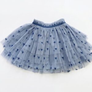 Falda niña tul azul claro lacitos bordados azul marino capas fruncido cintura elástica cinta satén forro tutu azul