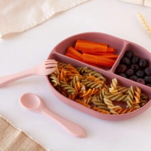 Bandeja silicona con divisiones y ventosa rosa
