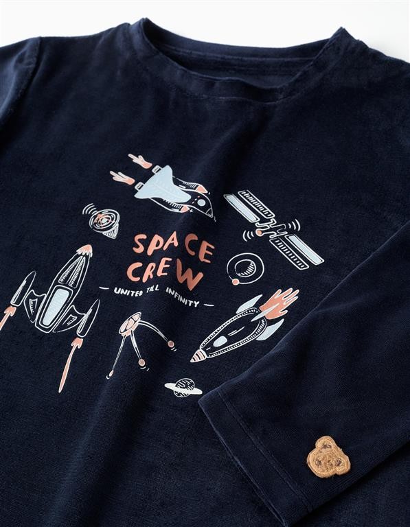 Pijama niño Zippy Space Crew azul marino azul claro cohetes planetas estrellas constelaciones suave